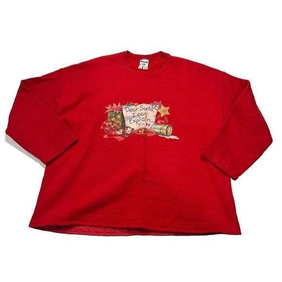 Vintage JERZEES Sweatshirt Red Crewneck Dear Santa I Can Explain Size XL - Picture 1 of 7